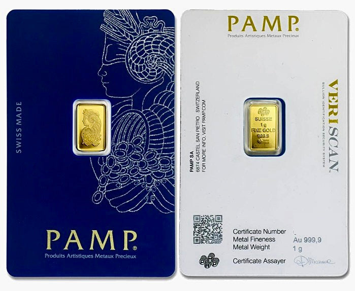 1 Gram Pamp Suisse Lady Fortuna Gold Bar in Assay