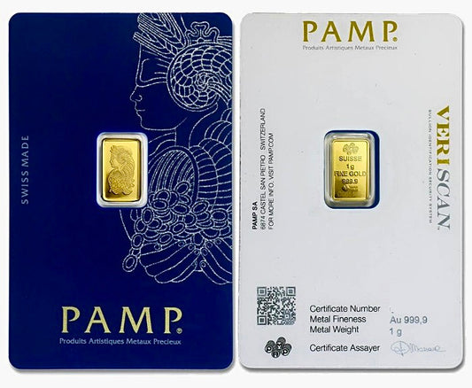 1 Gram Pamp Suisse Lady Fortuna Gold Bar in Assay