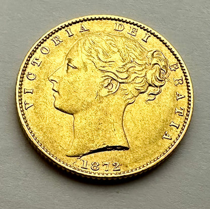 1872 Victoria Gold Full Sovereign Shield Back - Die 61