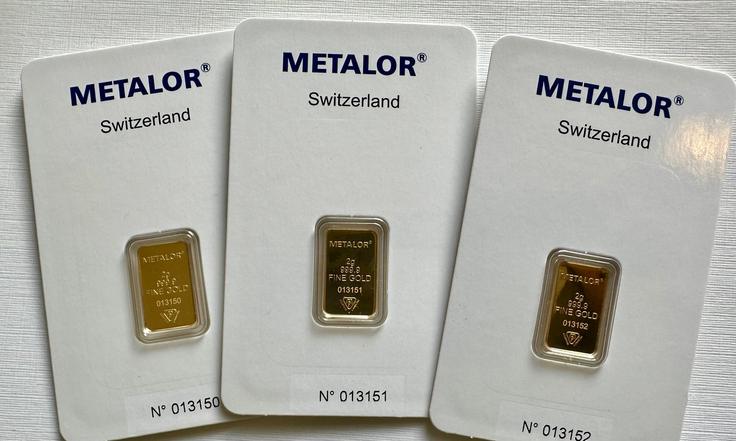 2 Gram Metalor Gold Bar - Carded