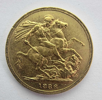 1886 Young Victoria Full Sovereign - George & Dragon - Melbourne