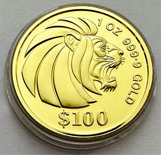 1990 1 Ounce Singapore Lion 999.9 Gold Coin