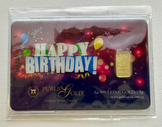 1 Gram 24ct Happy Birthday Gold Bar - Assayed