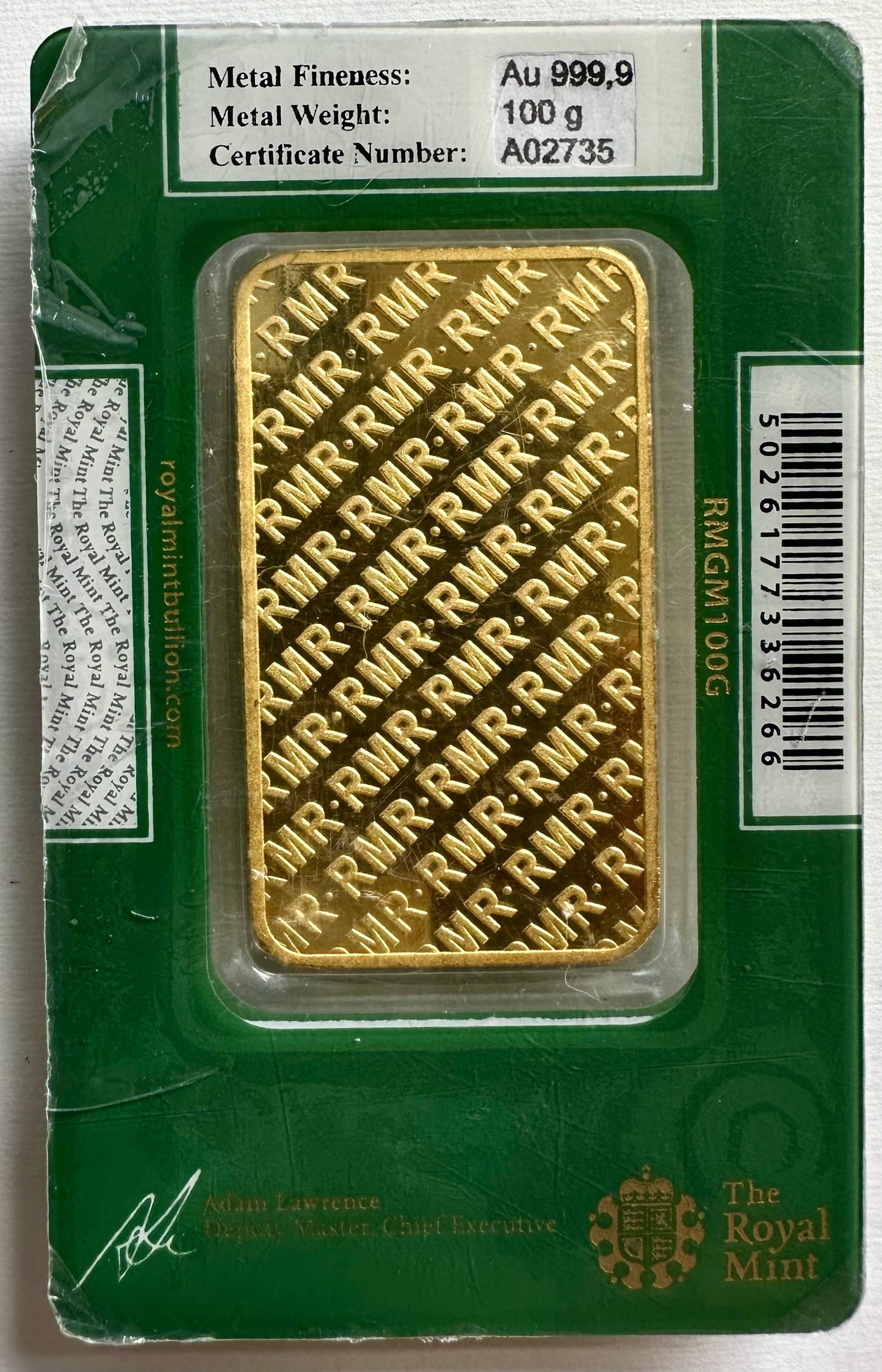 100 Gram Royal Mint Gold Bar - Carded