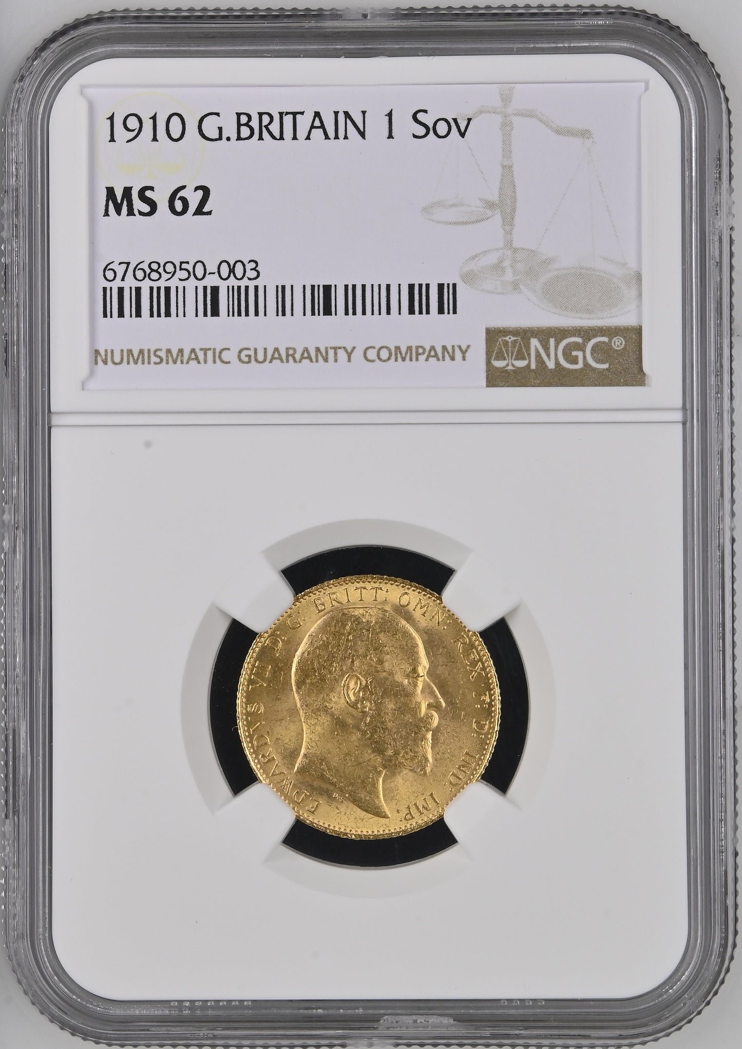 1910 Edward VII Full Sovereign NGC MS62