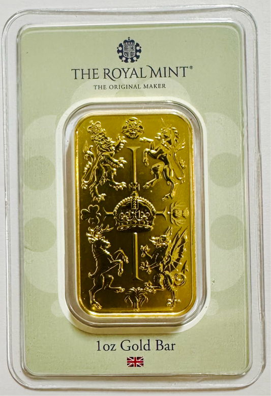 Royal Mint 1 Ounce King Charles III Coronation Gold Bar - Certified