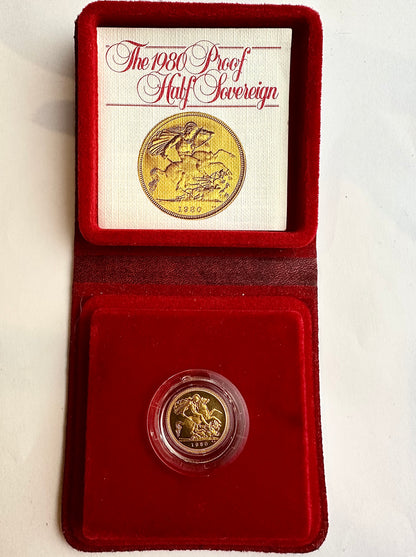 1980 Gold Proof Queen Elizabeth II Half Sovereign - Boxed and COA