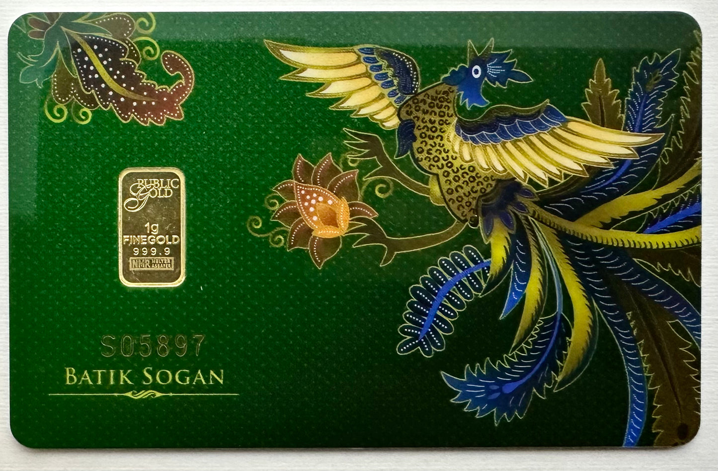 Public Gold 1 Gram 24ct Batik Sogan Gold Bar - Carded - Featuring A Cockerel