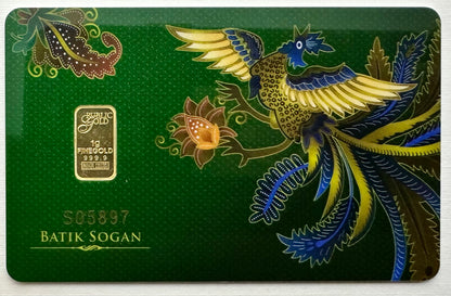 Public Gold 1 Gram 24ct Batik Sogan Gold Bar - Carded - Featuring A Cockerel