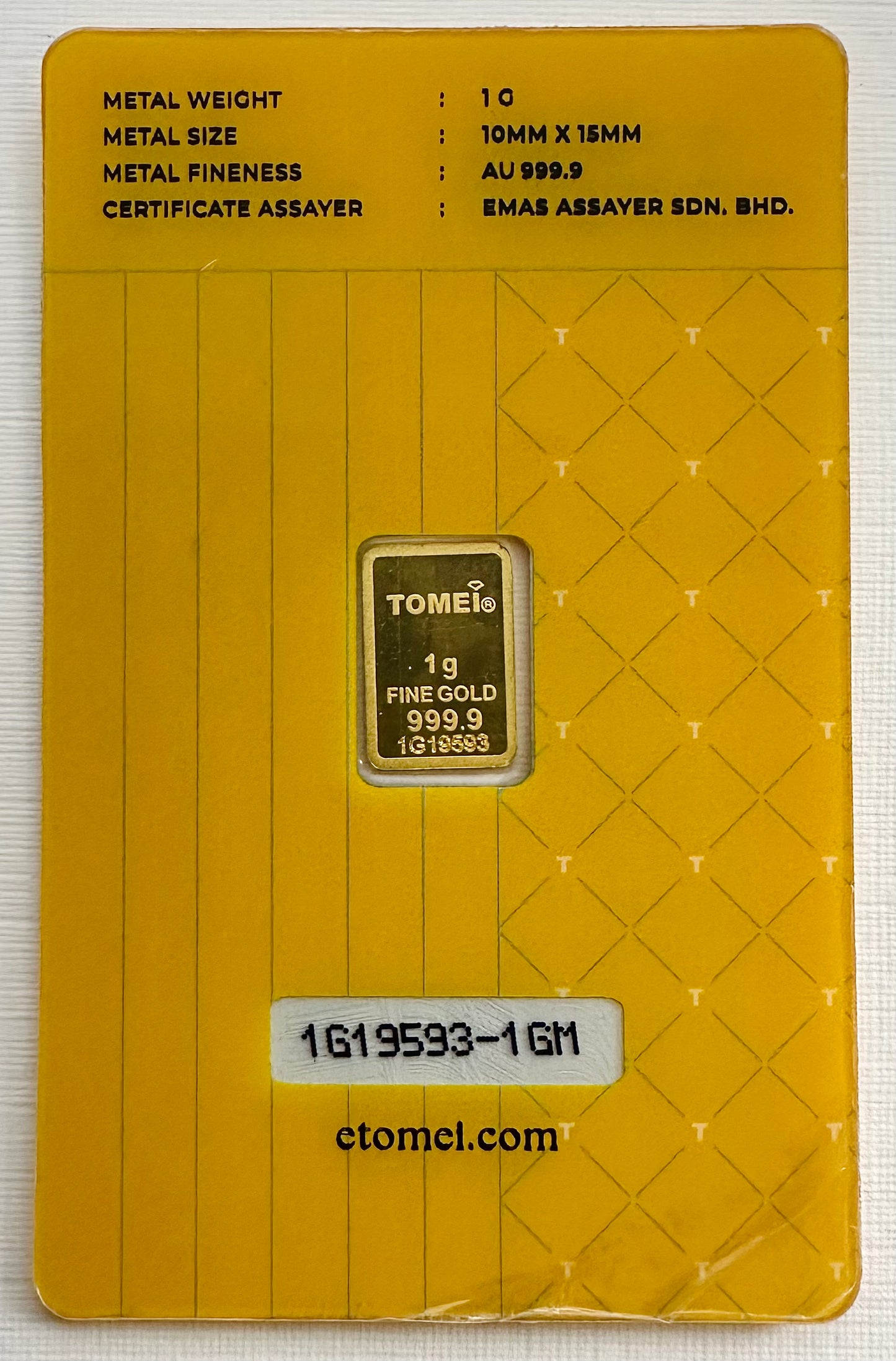 KLCC Twin Tower 1 Gram 24ct Gold Bar - Assayed - Yellow