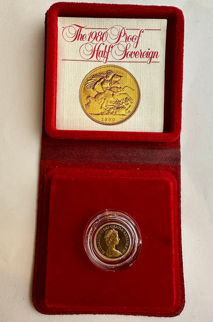 1980 Gold Proof Queen Elizabeth II Half Sovereign - Boxed and COA