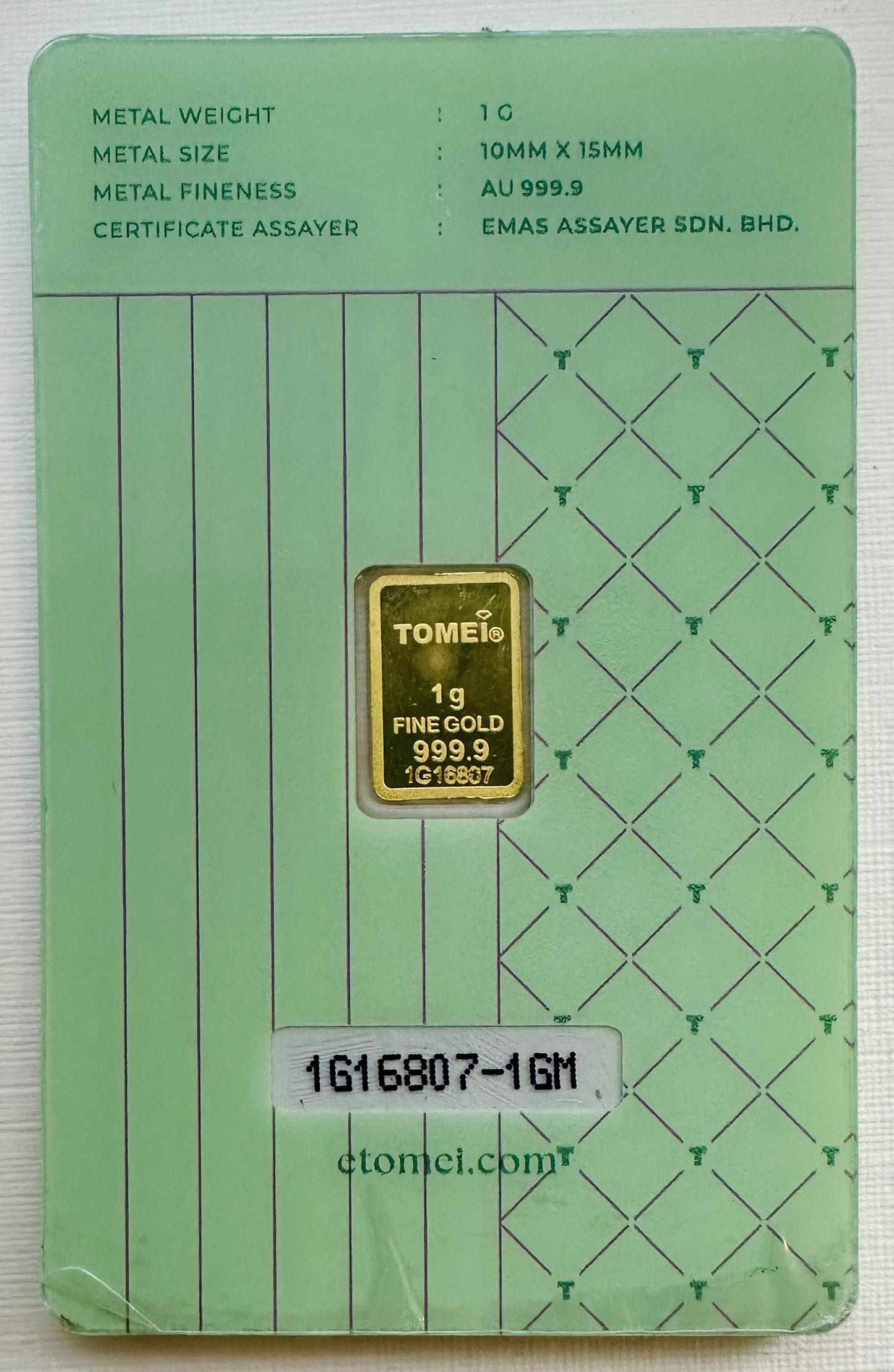 KLCC Twin Tower 1 Gram 24ct Gold Bar - Assayed - Green