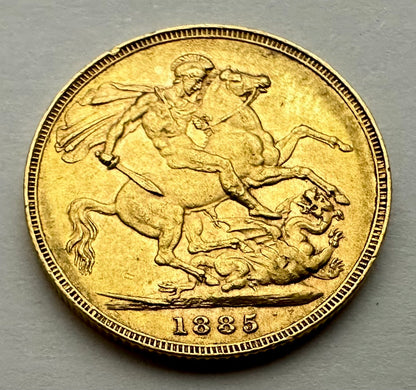 1885 Young Victoria Full Sovereign - George & Dragon - Melbourne