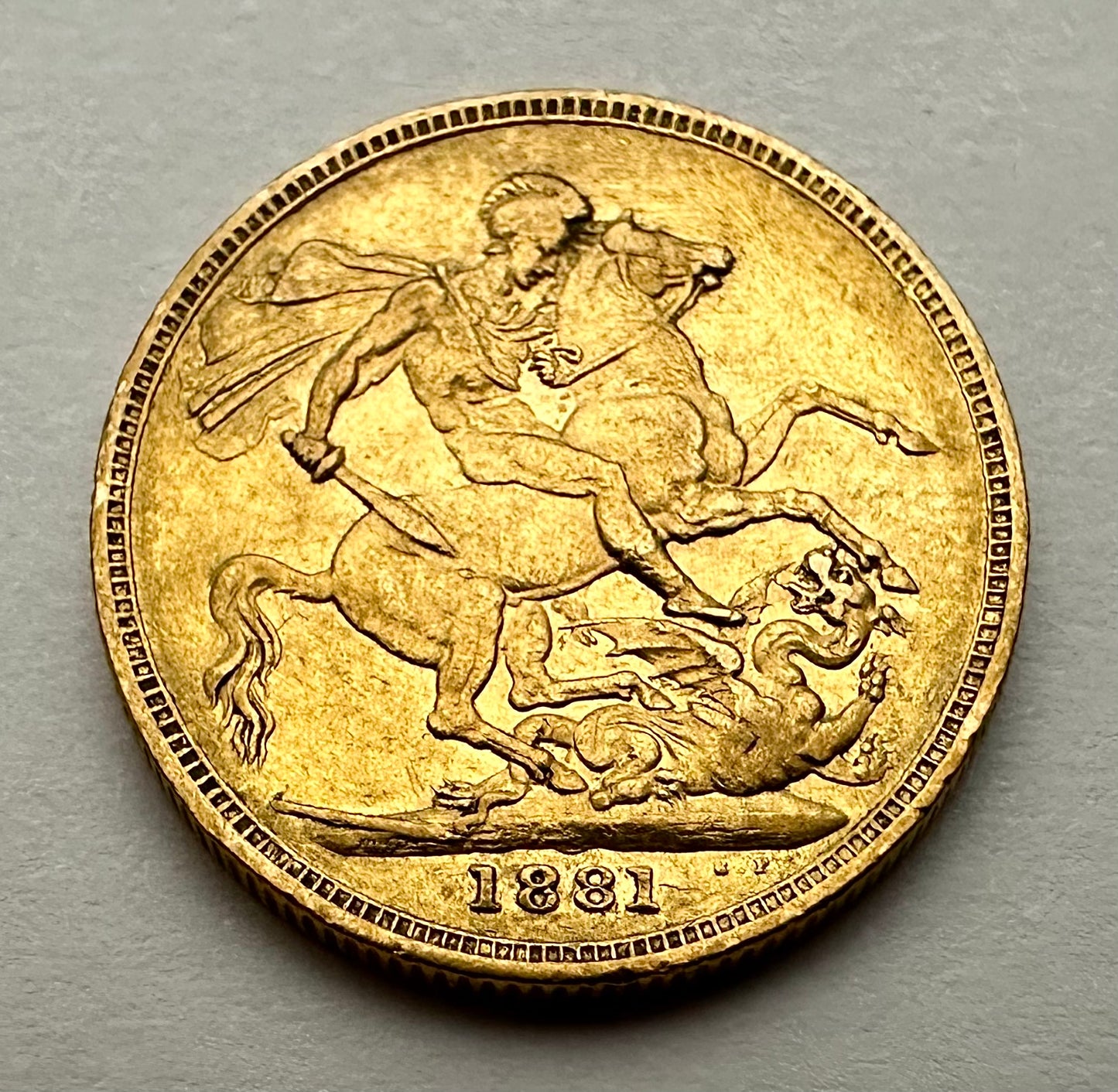 1881 Young Victoria Full Sovereign - George & Dragon - Melbourne