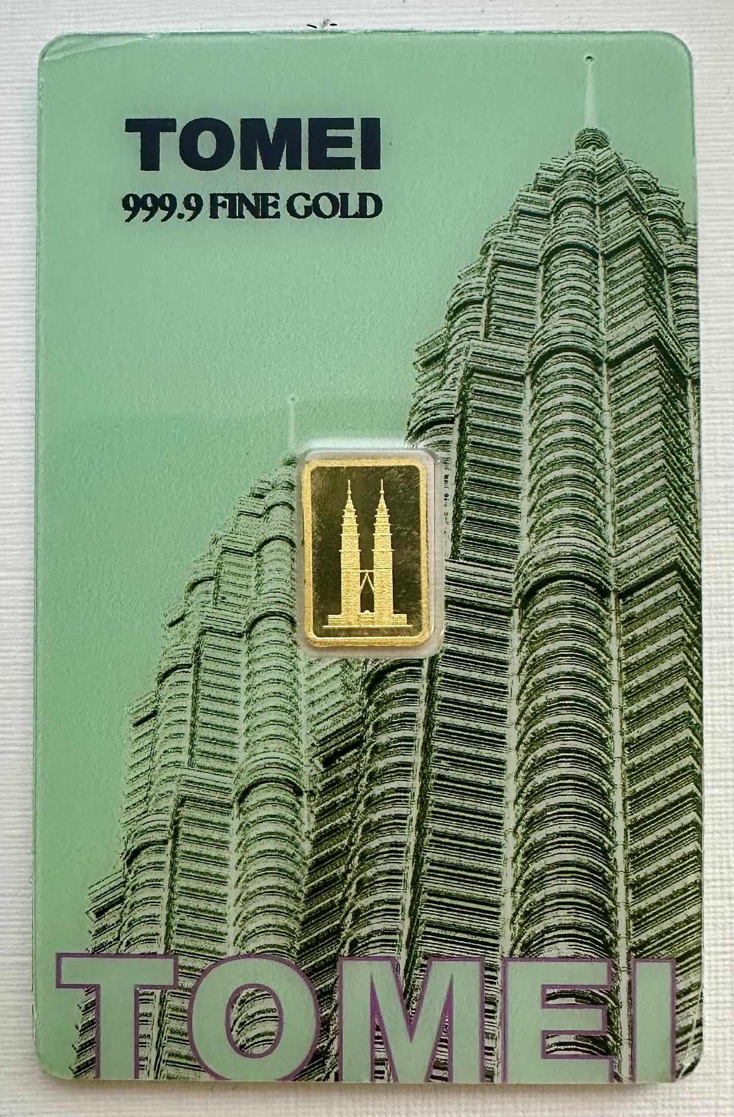 KLCC Twin Tower 1 Gram 24ct Gold Bar - Assayed - Green