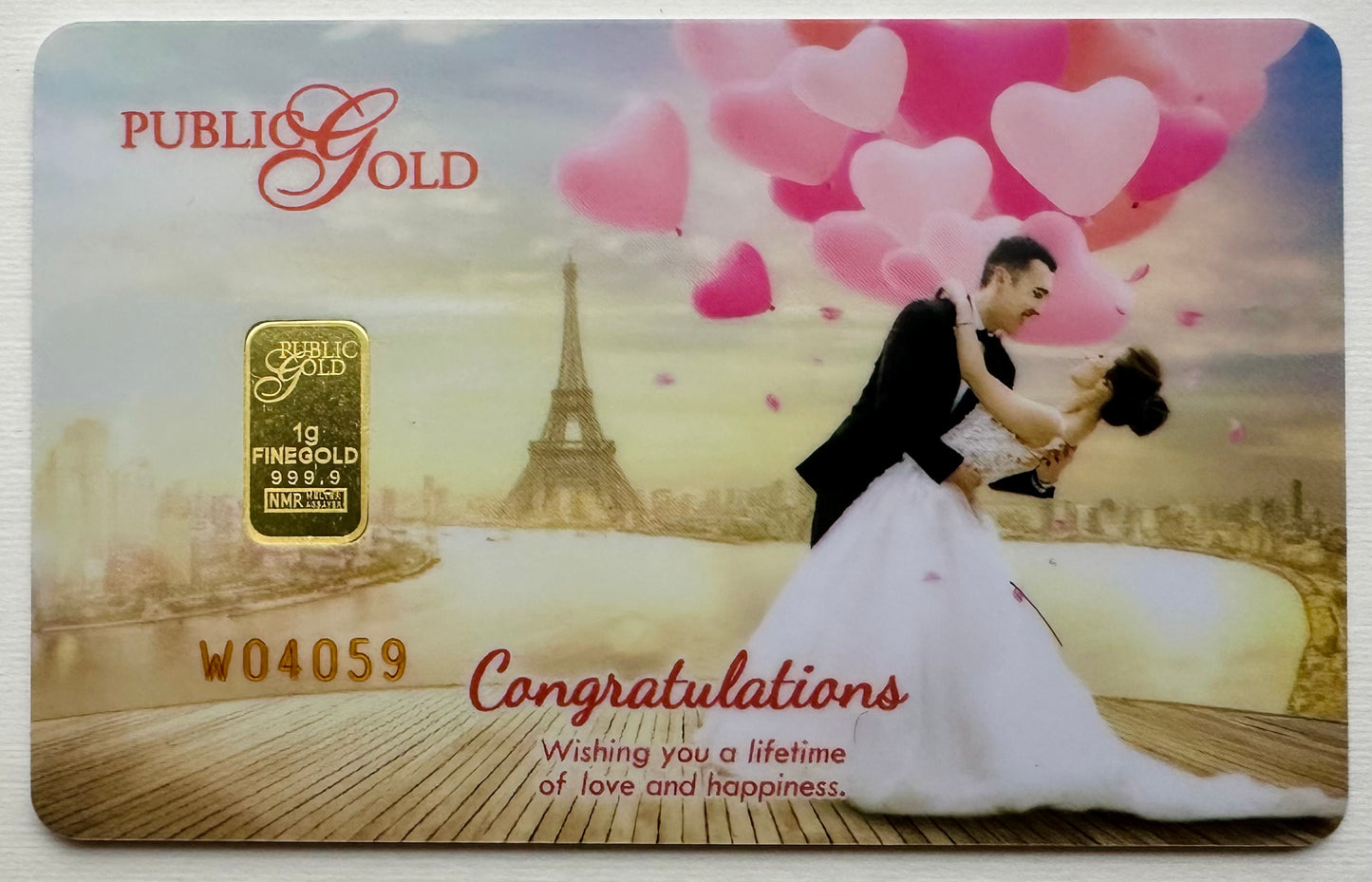 Public Gold 1 Gram 24ct Gold Bar - Carded - Just Married - Congratulations