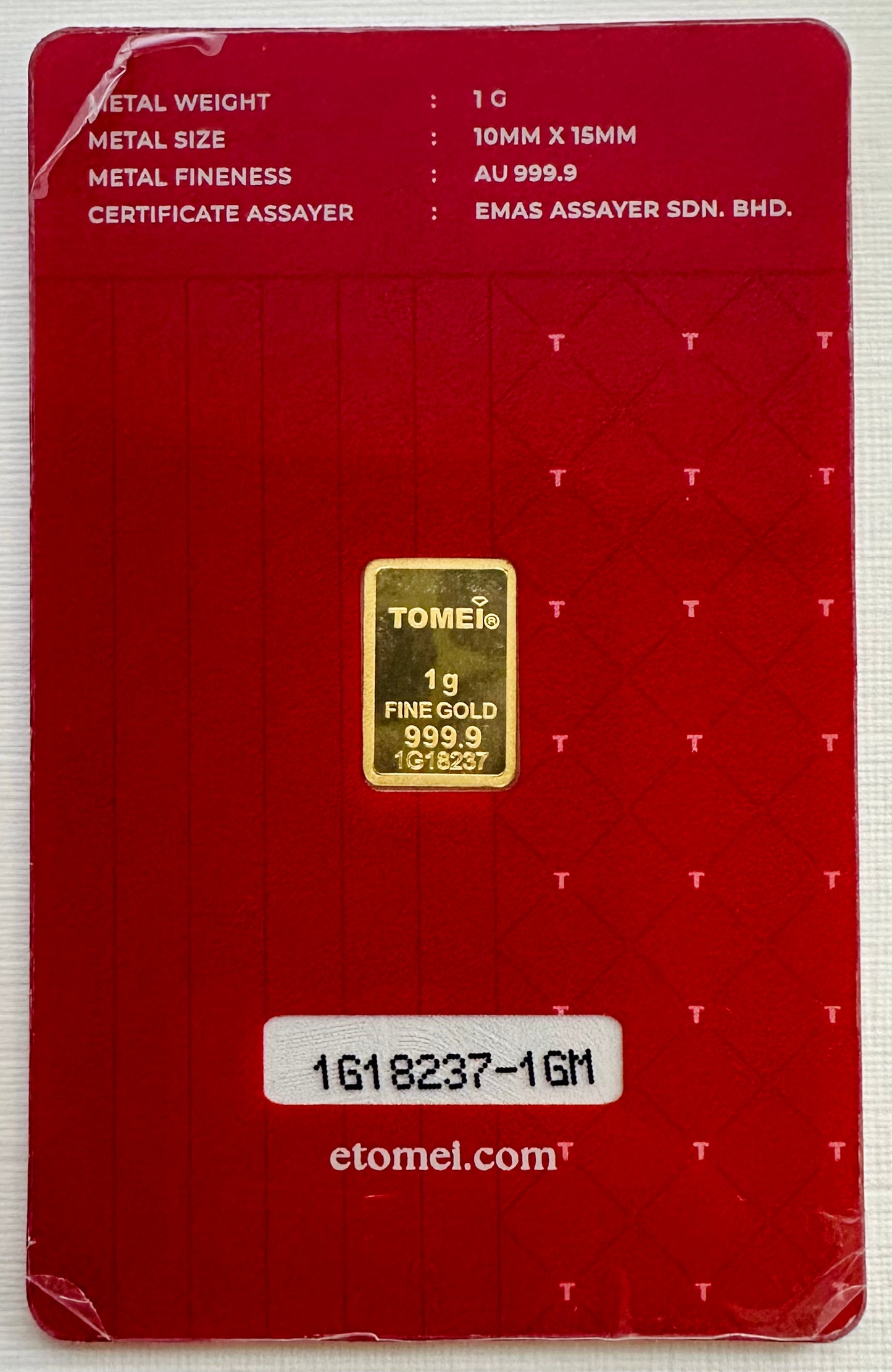 KLCC Twin Tower 1 Gram 24ct Gold Bar - Assayed - Red