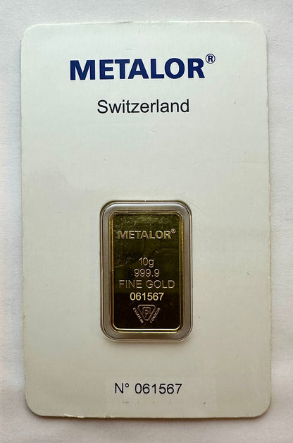 Metalor 10 Gram gold Bar - Serial 061567