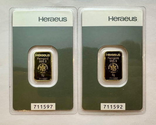 Heraeus 5 Grams Gold Bar