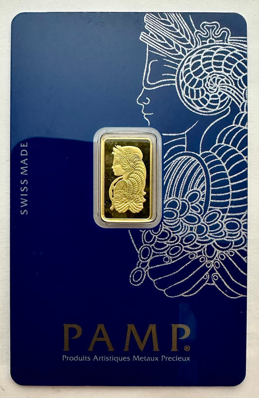 2.5 Gram Pamp Suisse Lady Fortuna Gold Bar in Assay