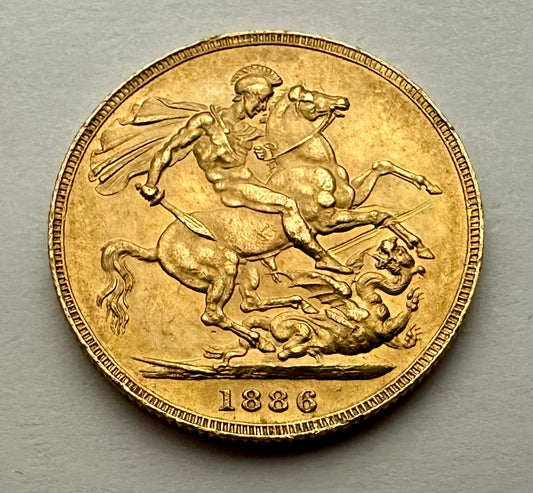 1886 Young Victoria Full Sovereign - George & Dragon - Melbourne