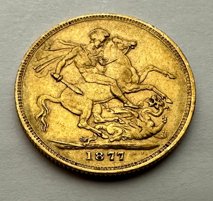 1877 Young Victoria Full Sovereign - George & Dragon - Melbourne