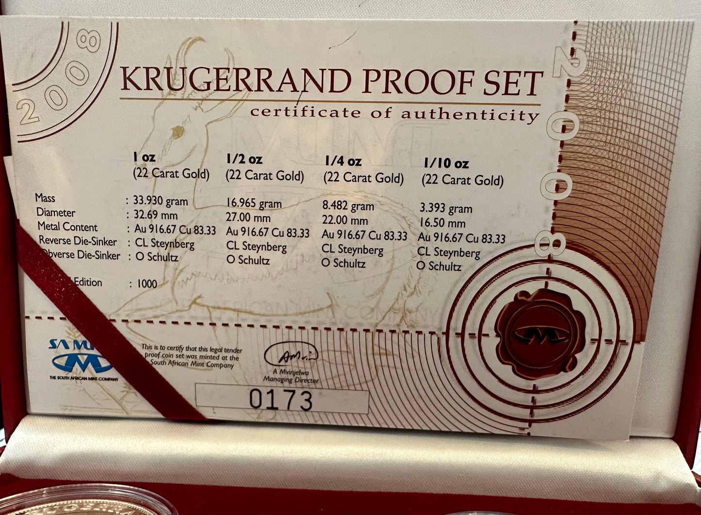 2008 Gold Proof Krugerrand 4-Coin Set