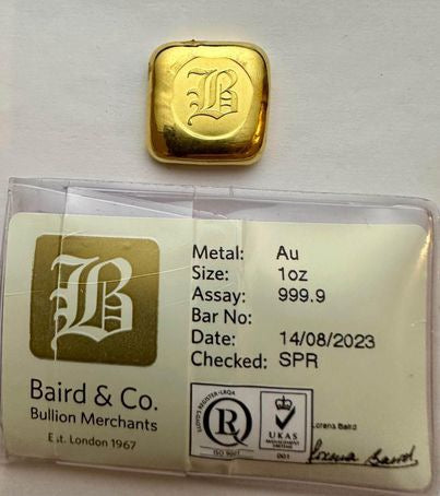 1 Ounce Baird & Co. 24ct Gold Ingot with Certificate