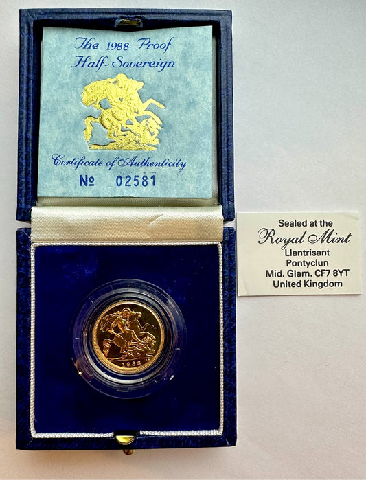 1988 Gold Proof Half Sovereign - Boxed & COA