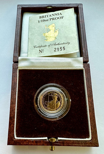 1988 1/10 Ounce Gold Proof Britannia - Boxed and COA