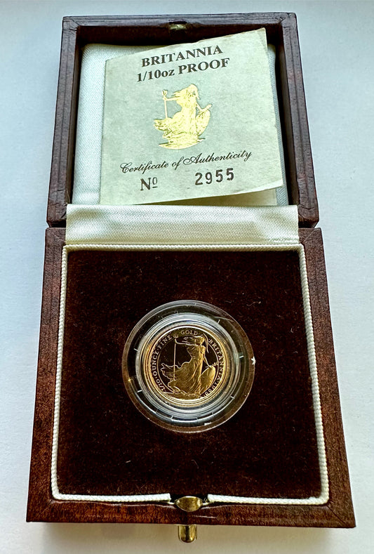 1988 1/10 Ounce Gold Proof Britannia - Boxed and COA