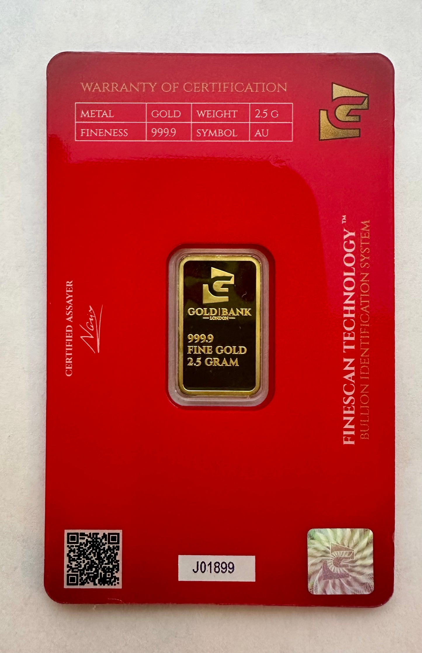 2.5 Grams Gold Phoenix Gold Bar in Assay