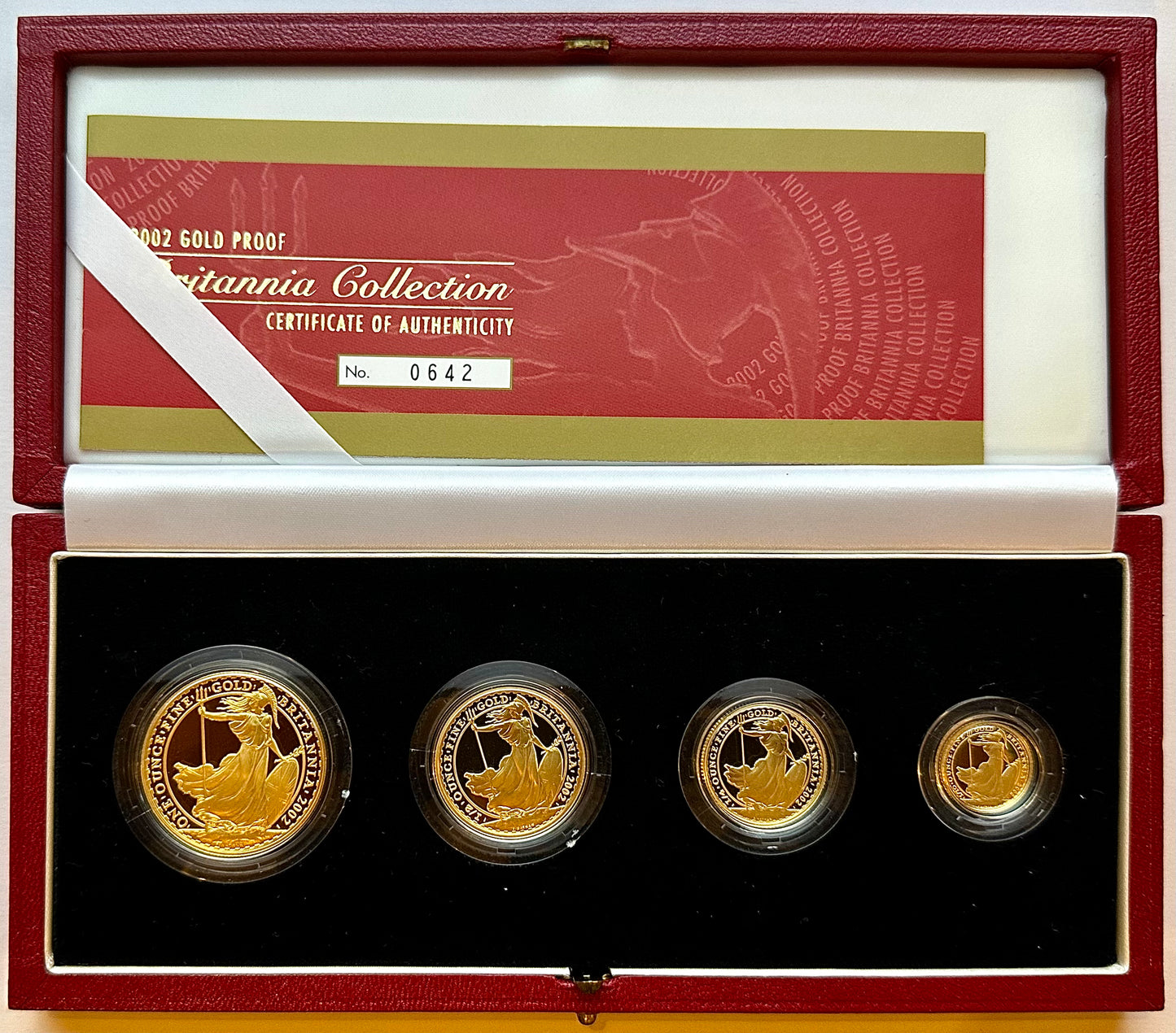 2002 Gold Proof Britannia 4 Coin Set - Boxed And COA 1.85oz Of Pure Gold