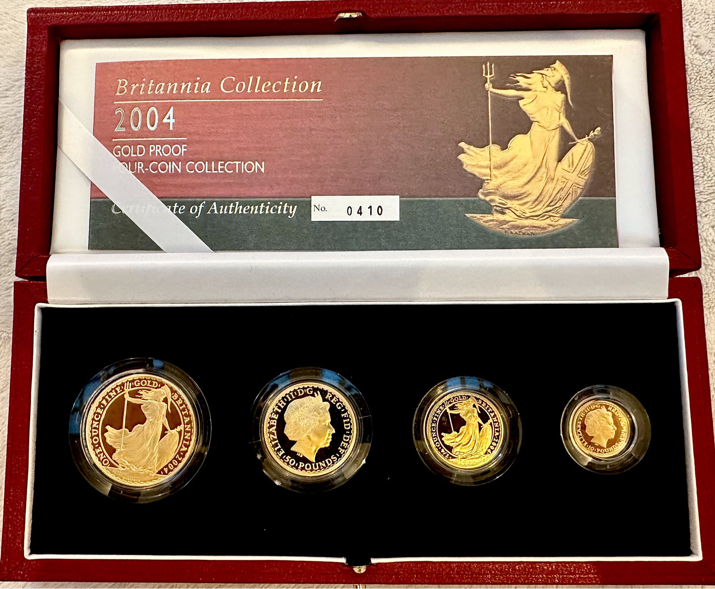 2004 Gold Proof Britannia 4 Coin Set - Boxed And COA 1.85oz Of Pure Gold