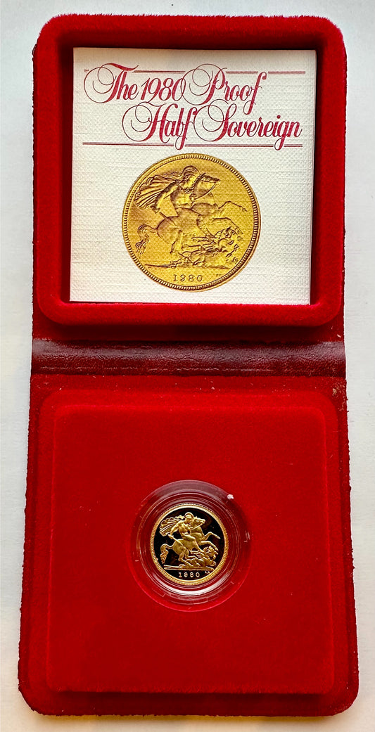 1980 Gold Proof Queen Elizabeth II Half Sovereign - Boxed and COA