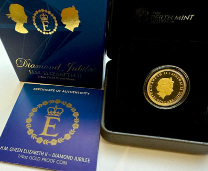 Perth Mint 2012 Queen Elizabeth II Diamond Jubilee 1/4 Ounce Gold Proof Coin - Boxed and COA