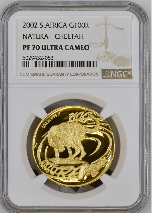 2002 South Africa 1 Ounce Gold Natura Cheetah - NGC PF70UCAM ONLY 3 in TOP POP