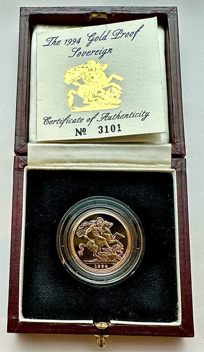 1994 Gold Proof Sovereign - Box and COA
