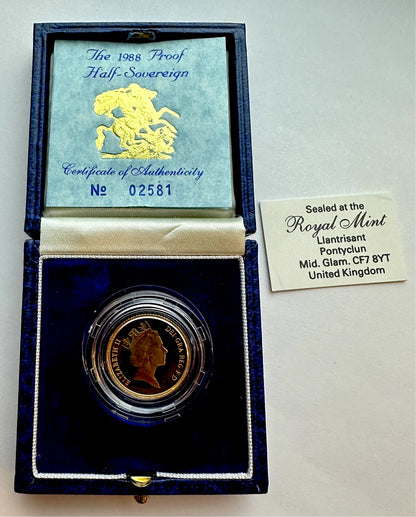 1988 Gold Proof Half Sovereign - Boxed & COA