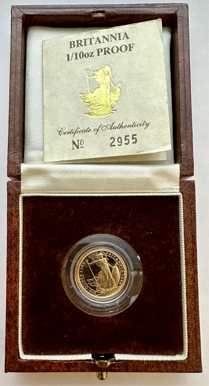 1988 1/10 Ounce Gold Proof Britannia - Boxed and COA