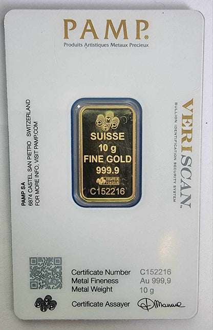 10 Gram Pamp Suisse Lady Fortuna Gold Bar in Assay C152216