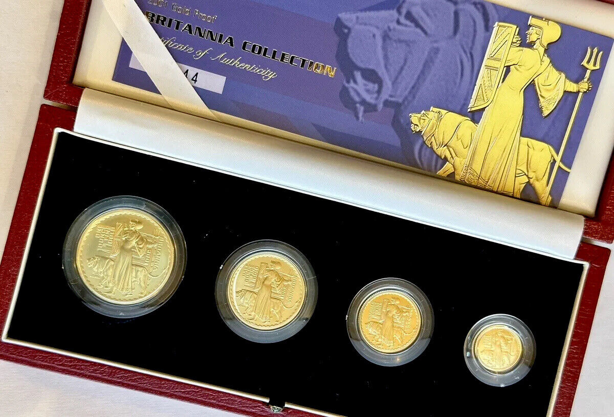 2001 Good Proof Britannia 4 Coin Set - Boxed And COA 1.85oz Of Pure Gold