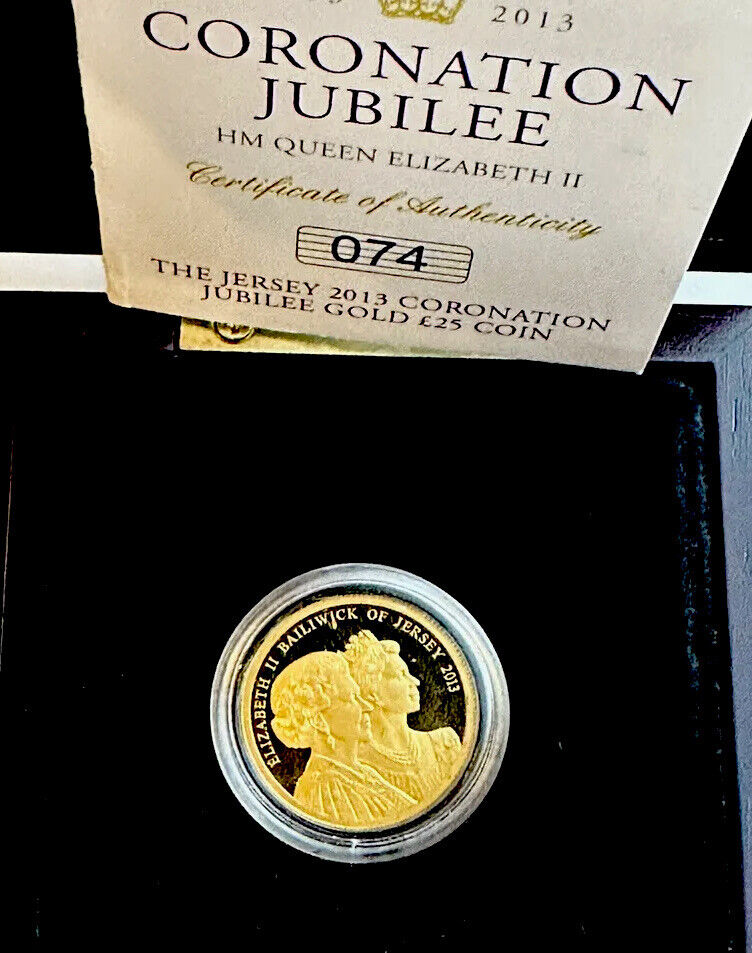 2013 JERSEY CORONATION JUBILEE GOLD PROOF £25 22CT GOLD COIN - BOXED AND COA