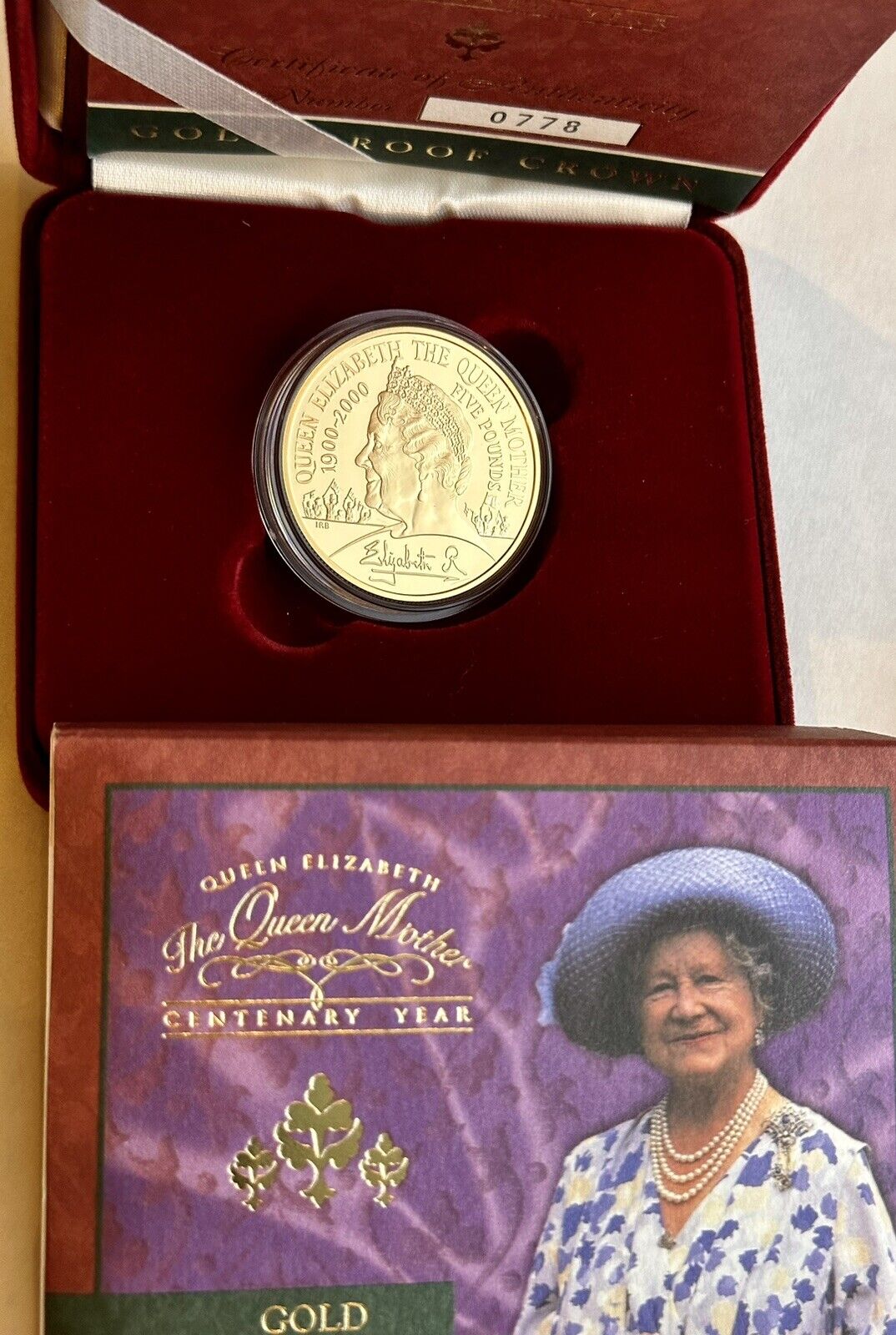 The Queen Mother Centenary Year Gold Proof £5 Crown - Boxed And COA