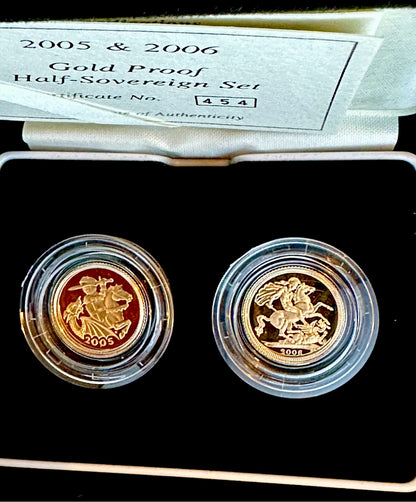 2005 & 2006 Gold Proof Half Sovereigns - Boxed & COA