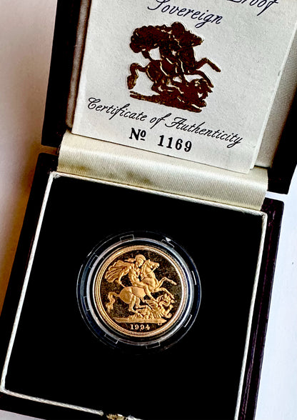 1994 United Kingdom Gold Proof Sovereign - Boxed & COA