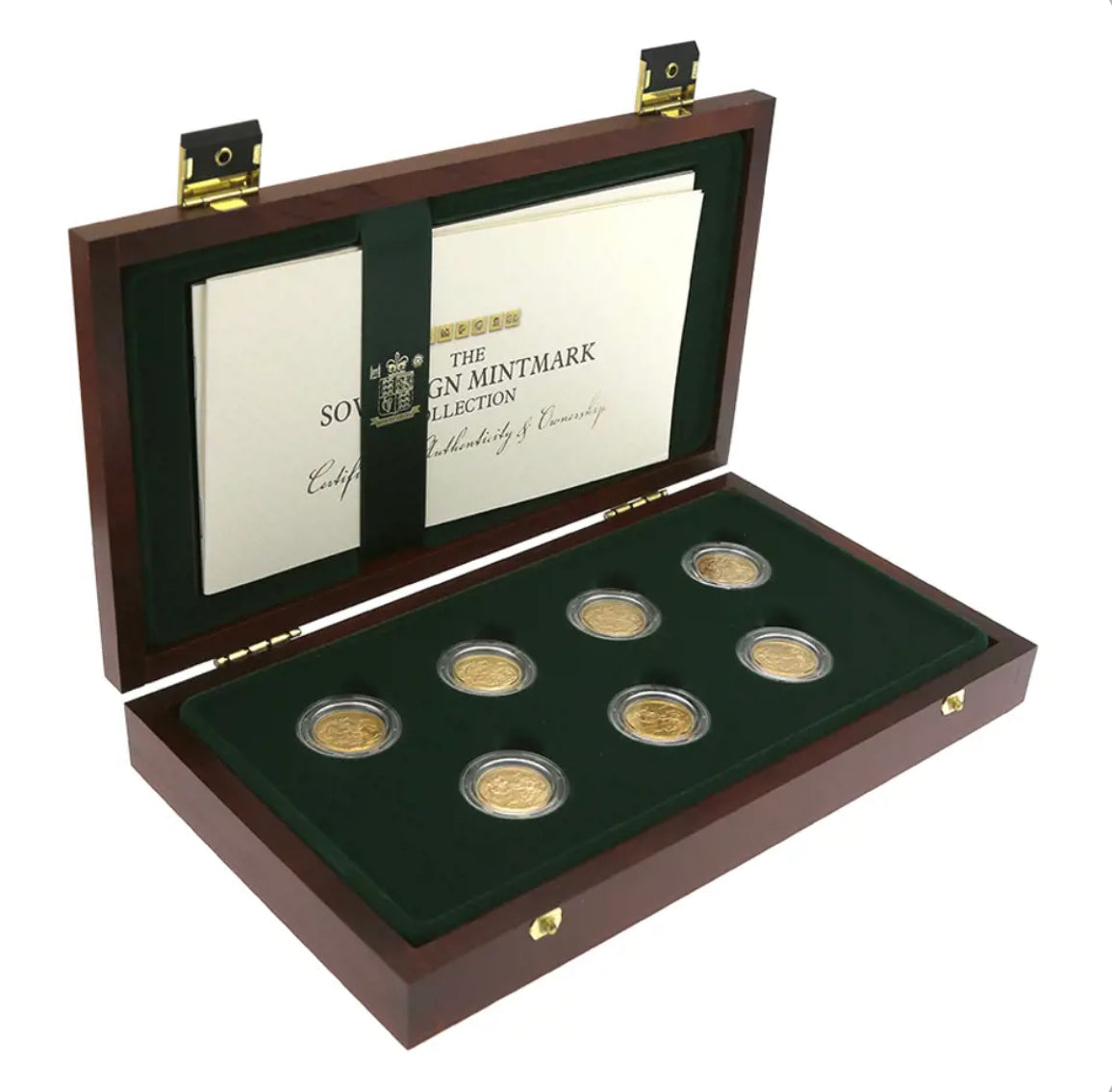 UK George V Full Sovereign Mintmark 7 Gold Coin Set