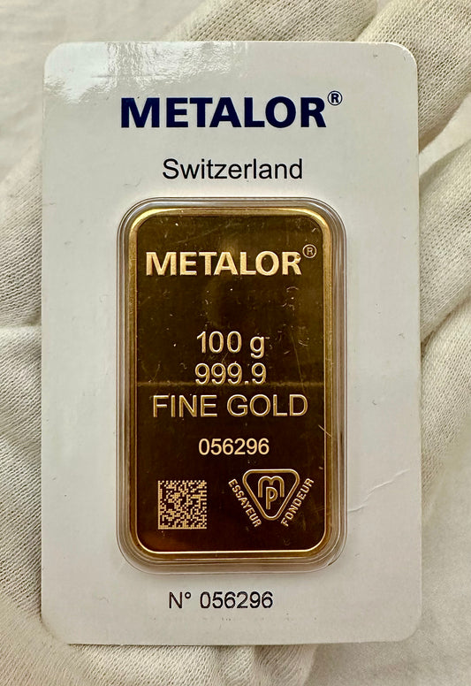 Metalor 100 Gram 999.9 Gold Bar