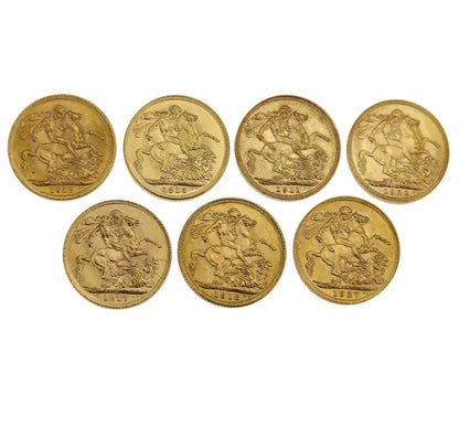 UK George V Full Sovereign Mintmark 7 Gold Coin Set