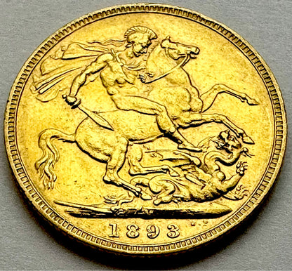 1893 Melbourne Victoria Veiled Head Full Sovereign